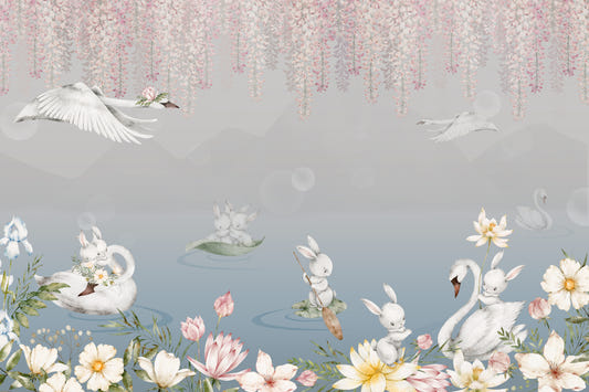 Fresque murale du Lac des Cygnes et du Lapin Enchanté