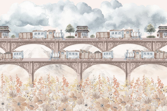 Vintage Floral Train Wall Mural