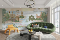 Mughal architecture landscape wallpaper with lake view
