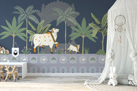 Gau Mata Hindu temple mural with ornate patterns
