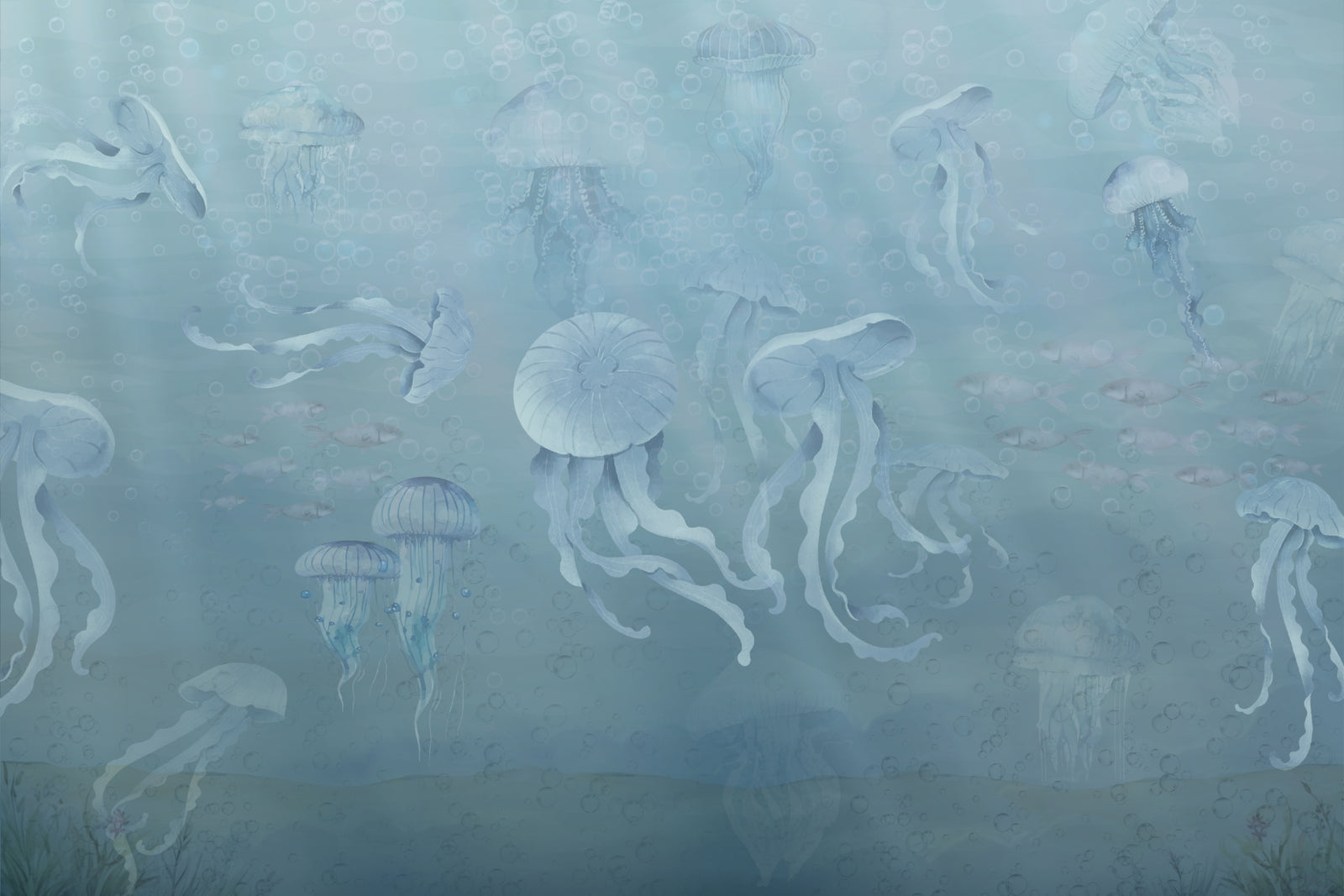 Aquarellqualle Ocean Tapete Wandbild