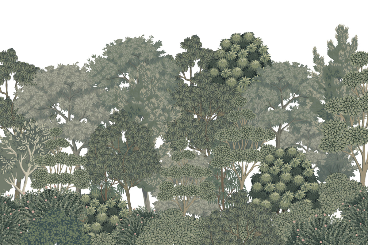 Lush Green Botanical Forest Mural