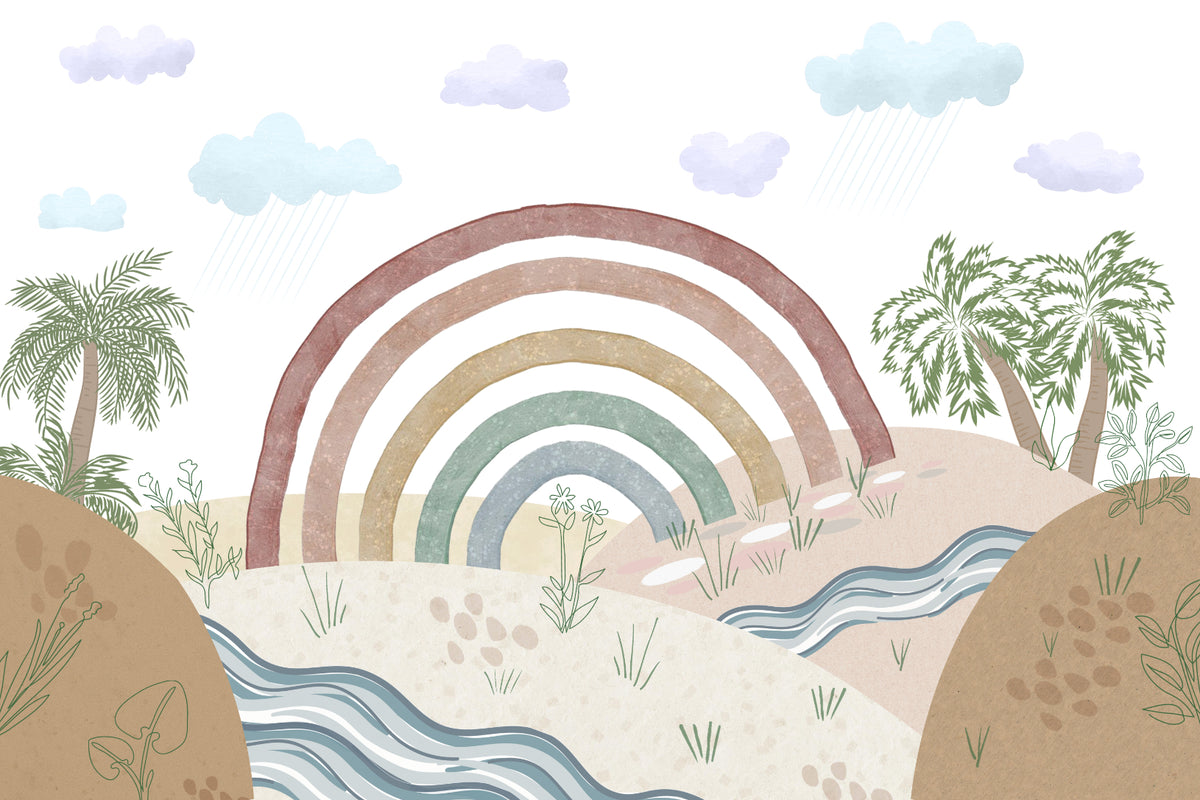 Boho Neutral Rainbow Landscape Mural in your room — zoomed