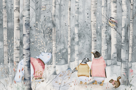 Winter Woodland Animal Wall Mural