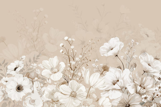 Beige neutral blomster tapet vægmaleri
