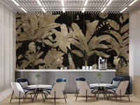 Jungle-themed wallpaper with tropical plants and birds
