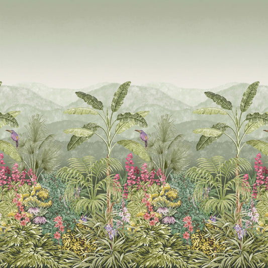 Mural de parede botânico com tema de selva tropical