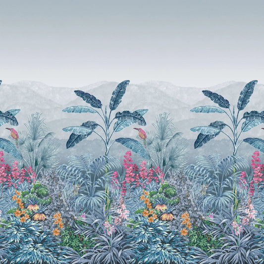 Papier peint mural tropical bleu