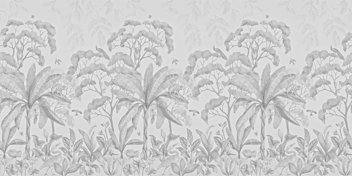 Mural de papel tapiz de jungla en blanco y negro in your room