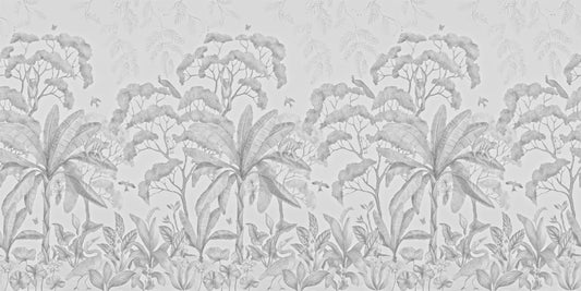 Papel de parede mural com tema selva em preto e branco