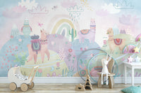 Rainbow and cactus kids' wallpaper
