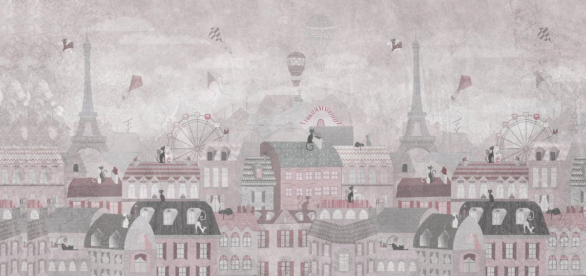 Whimsical Paris Cityscape Wall Mural