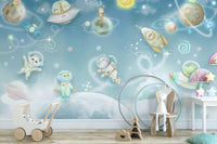 Cute animal space adventure wall mural
