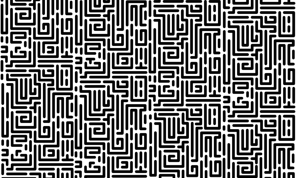 Monochrome Maze Geometric Wallpaper in your room — zoomed