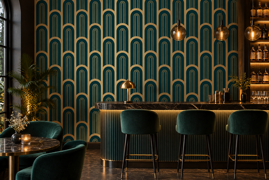 Art Deco Luxury Cyan and Gold Columns Wall Mural