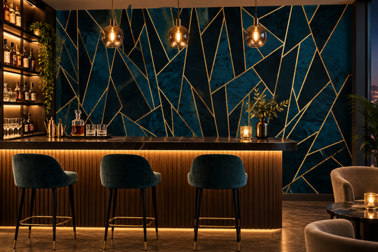 Shattered Deep Blue Mosaic and Gold Wall Mural