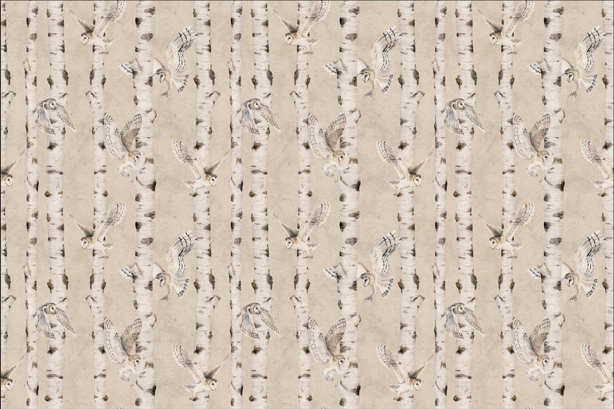 Sowa brzozowa tapeta leśna - beżowa in your room — zoomed