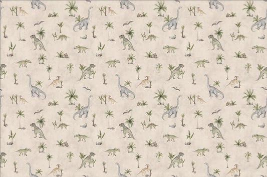 Blød beige dinosaur tapet