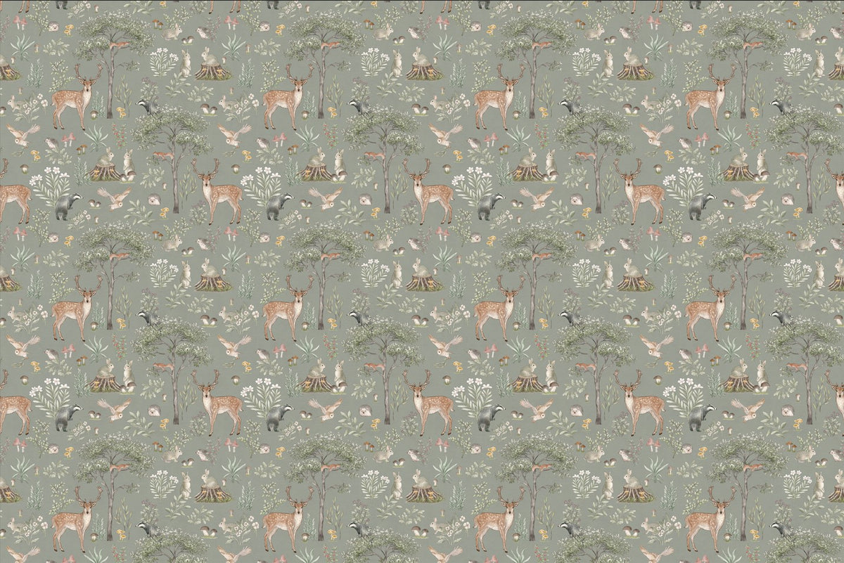 Sage Green Wildlife Wallpaper in your room — zoomed