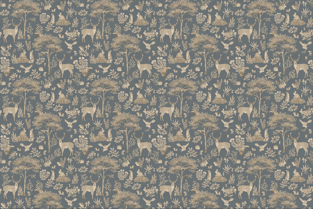 Vintage Blue Wildlife Wallpaper