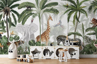Jungle Jive wallpaper with giraffe, zebra, and toucan