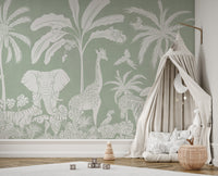 Tropical Green Jungle Monochrome Mural
