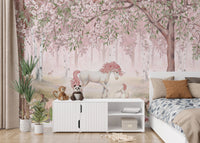 Unicorn Forest Pink Wallpaper Mural - Giffywalls