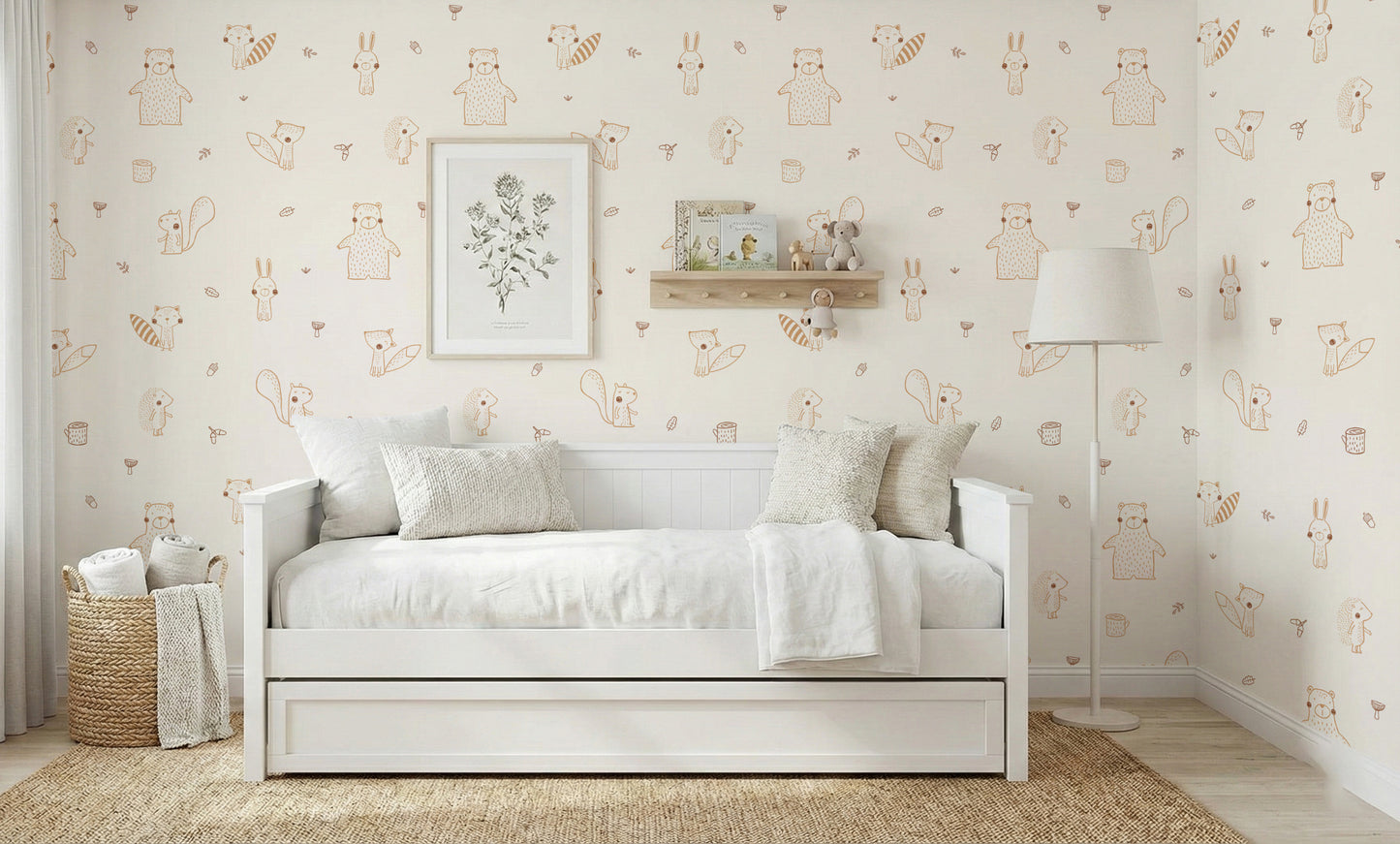 Cream Baby Forest Friends Wallpaper