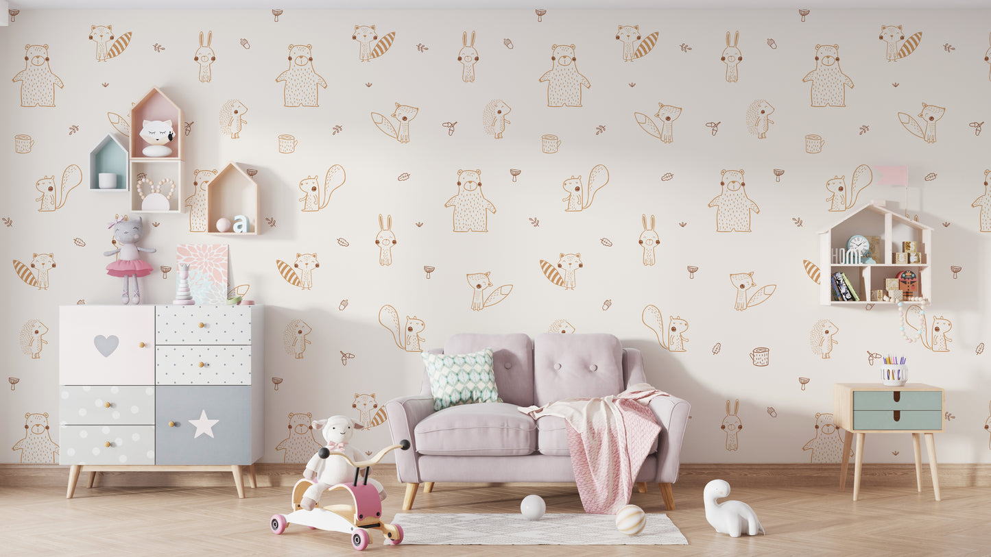 Cream Baby Forest Friends Wallpaper