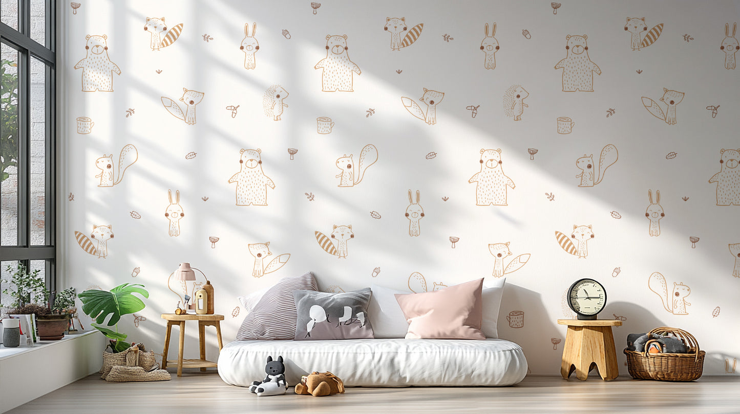 Cream Baby Forest Friends Wallpaper