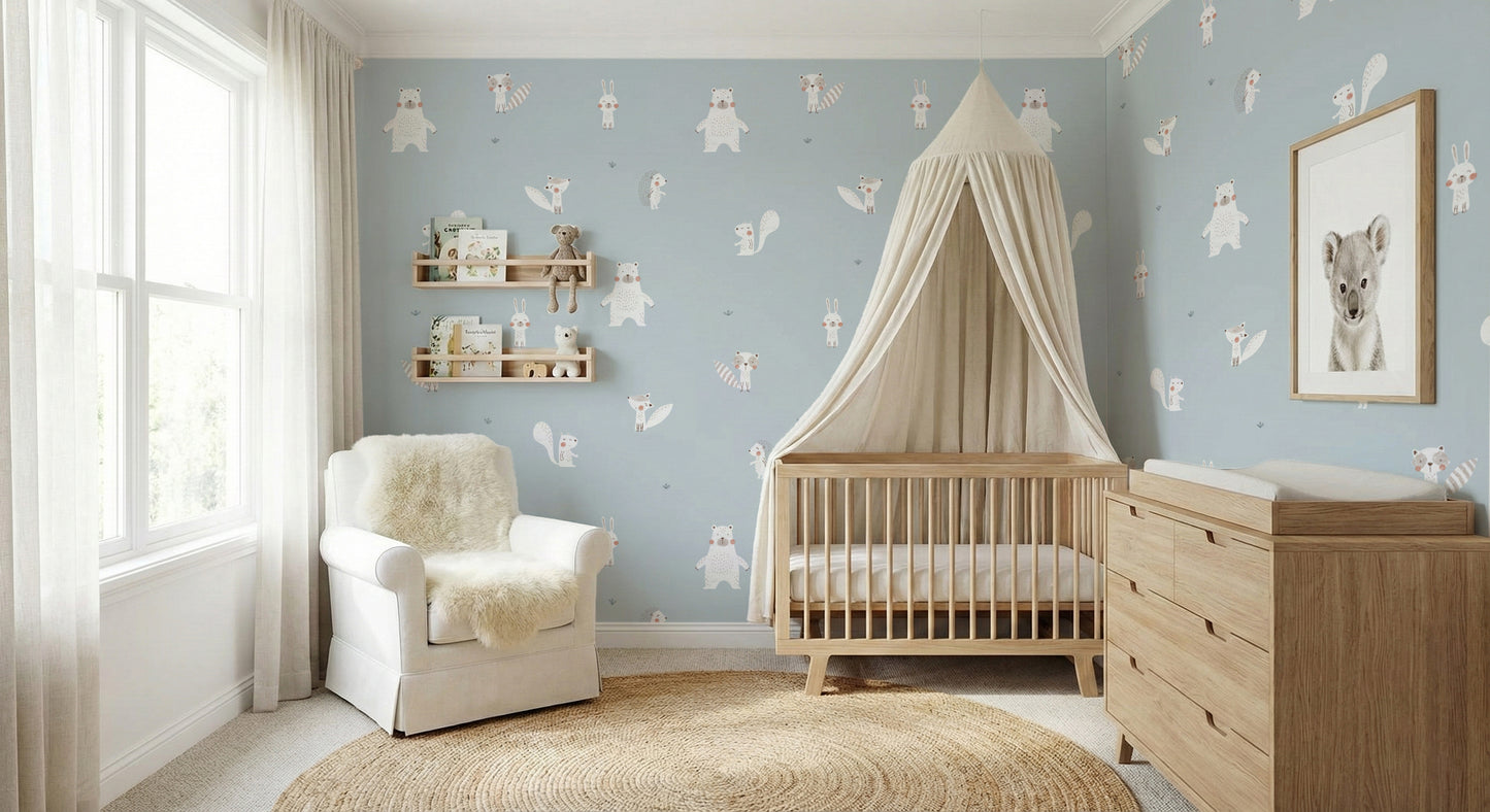 Forest Animals Blue Wallpaper For Walls