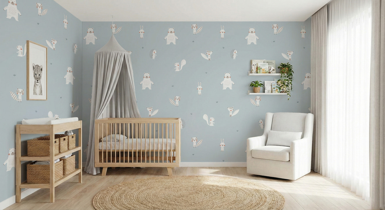 Forest Animals Blue Wallpaper For Walls