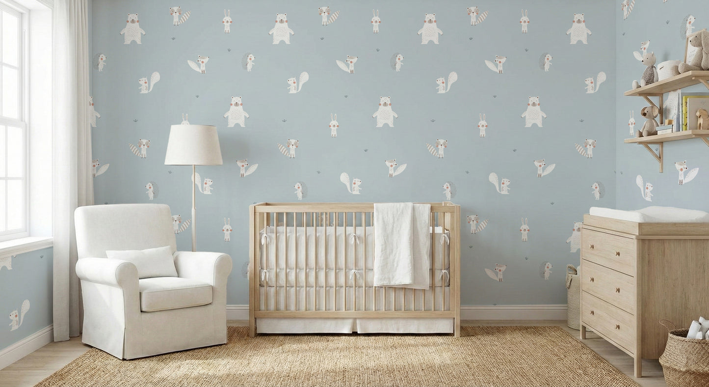 Forest Animals Blue Wallpaper For Walls