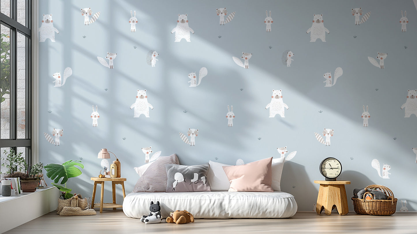 Forest Animals Blue Wallpaper For Walls