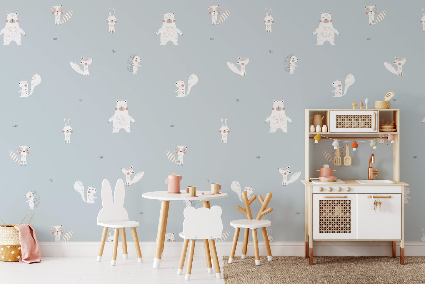 Forest Animals Blue Wallpaper For Walls