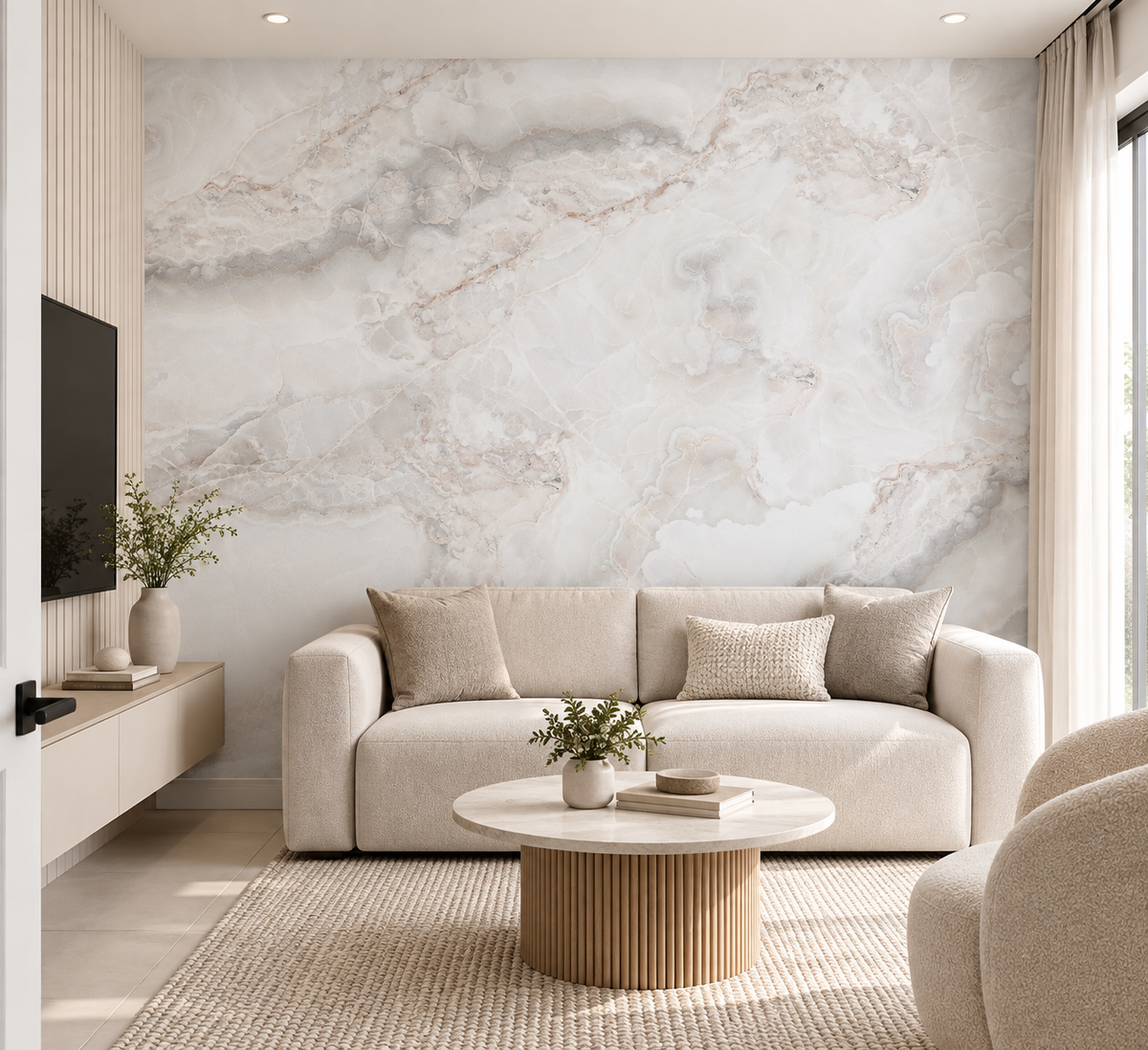 Papier peint en marbre blanc mural