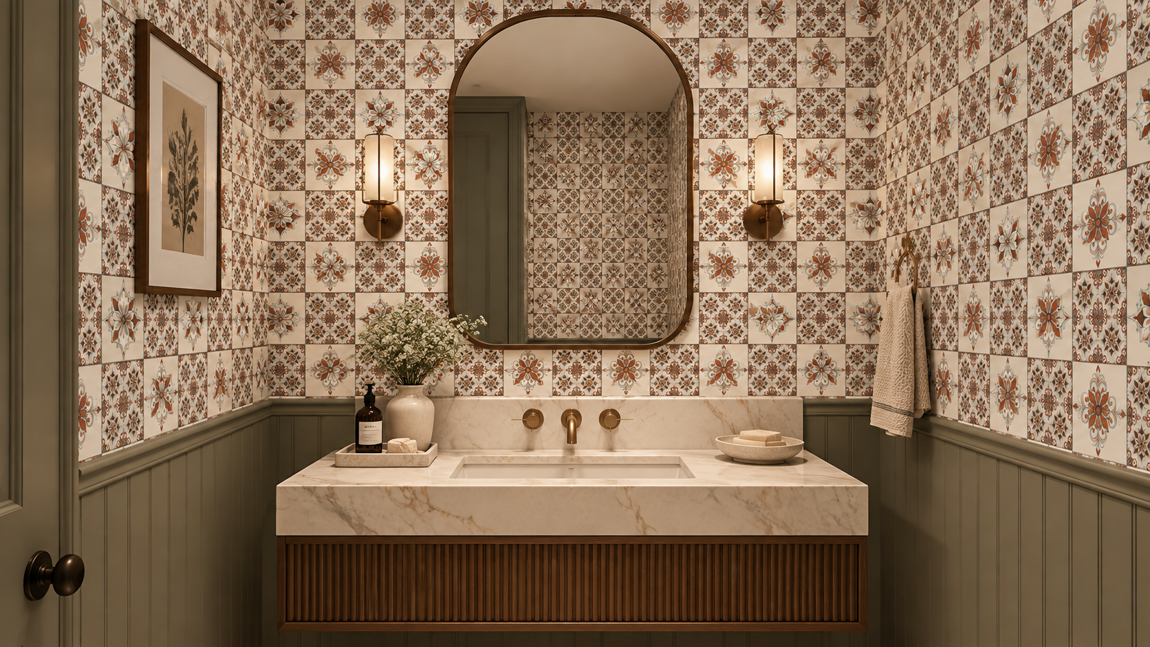 Mediterranean Tile Rustic Charm Terracotta & Burnt Orange Wallpaper⁠