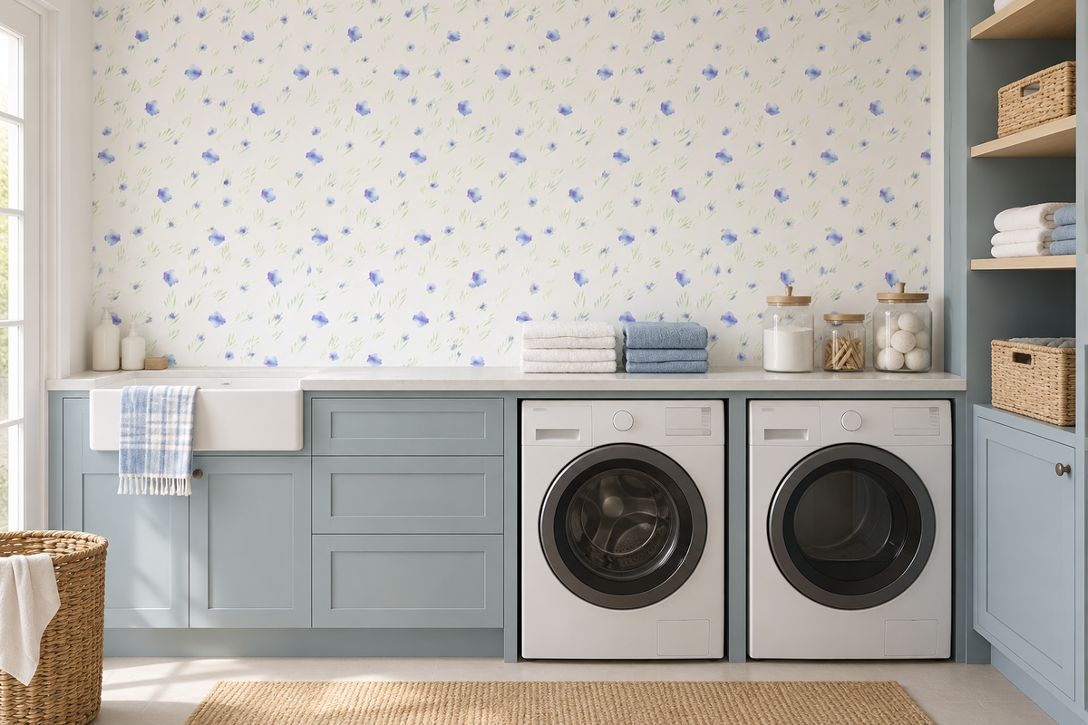 Minimalist Botanical Blue Petals Wallpaper⁠