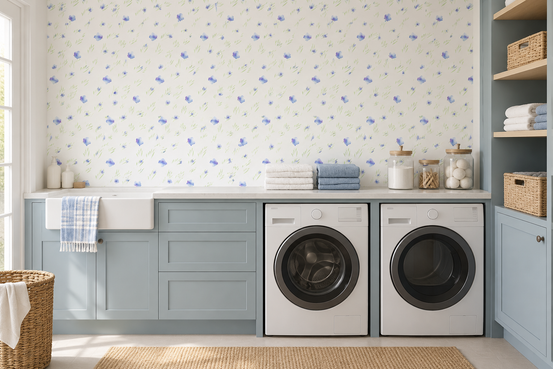 Minimalist Botanical Blue Petals Wallpaper⁠