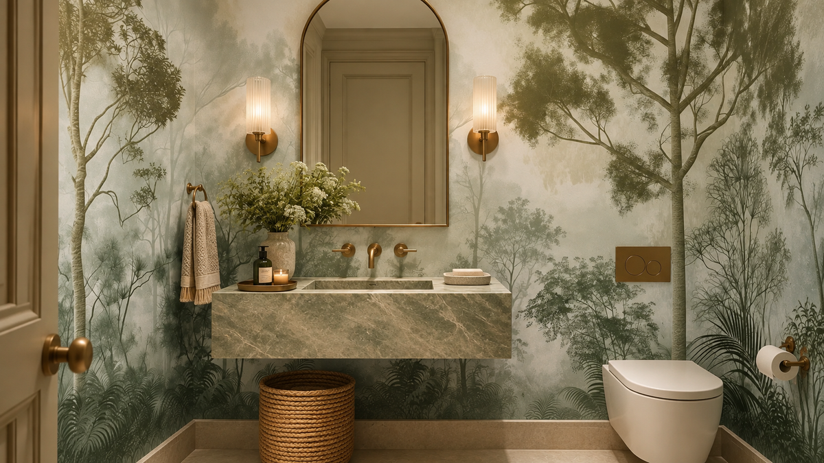 Misty Green Forest Wall Mural