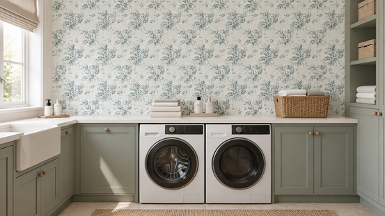 Muted Sage Botanical Sprigs Wallpaper⁠