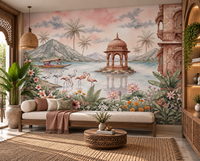 Mural cu pavilionul de pe lacul cu flamingi-RJM15