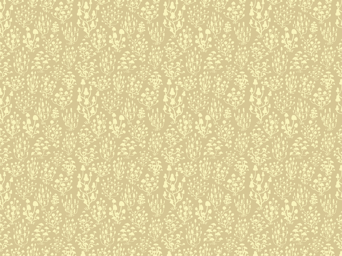 Ditsy Pilze gelbe Tapete in your room — zoomed