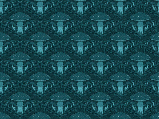 Papier peint bleu aux champignons patrimoniaux