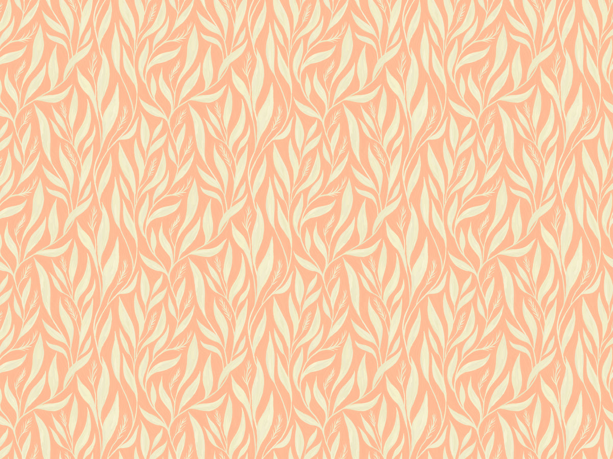 Carta da parati di pesche e foglie bianche in your room — zoomed