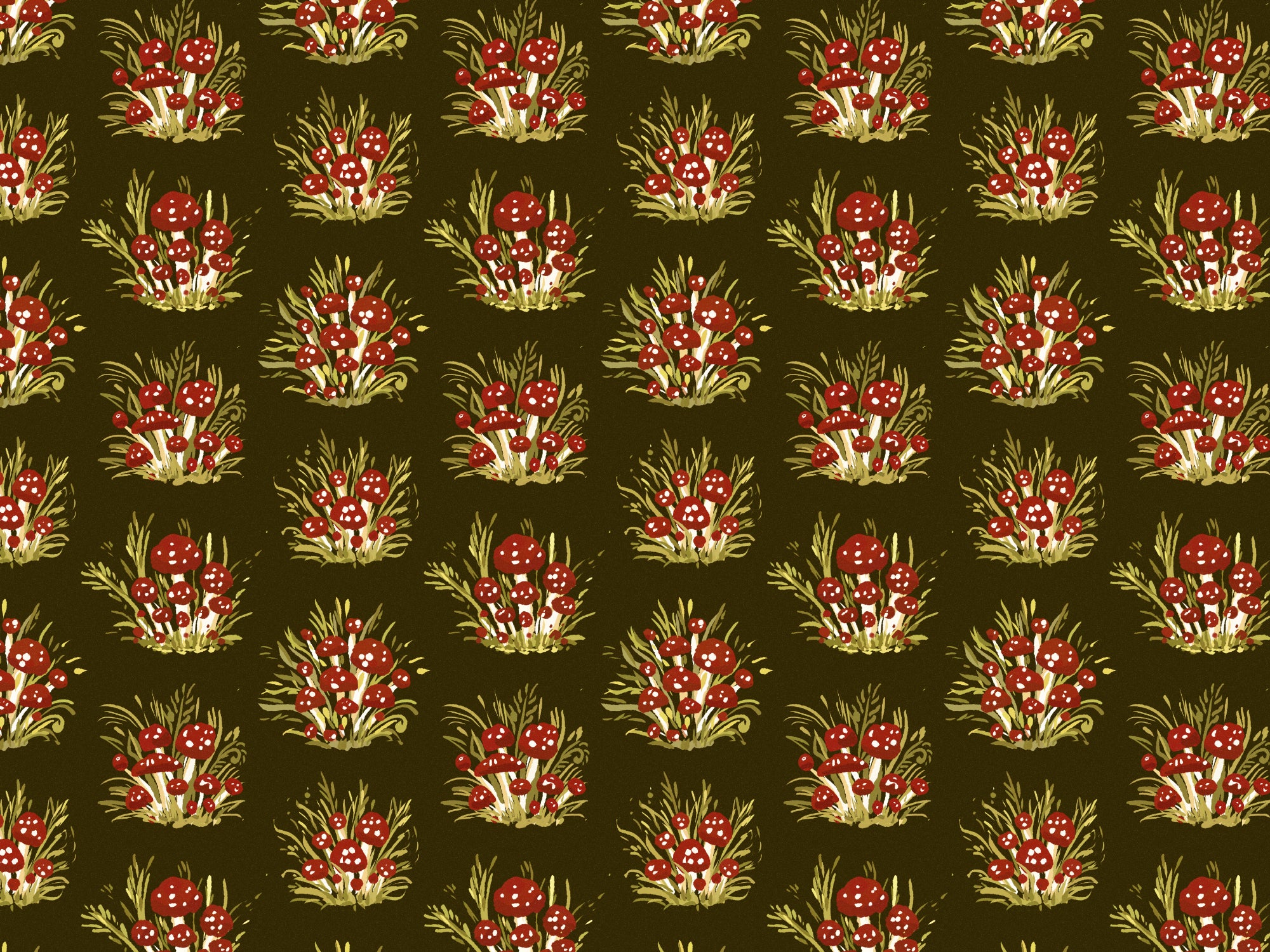 Mushroom Millefleurs Dark Wallpaper