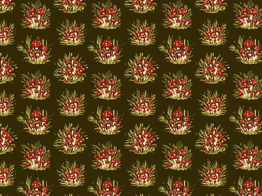 Mushroom Millefleurs Dark Wallpaper