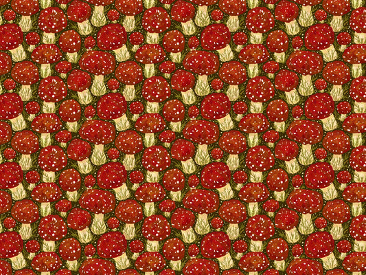 Péler de prairie aux champignons rouges et papier peint de bâton