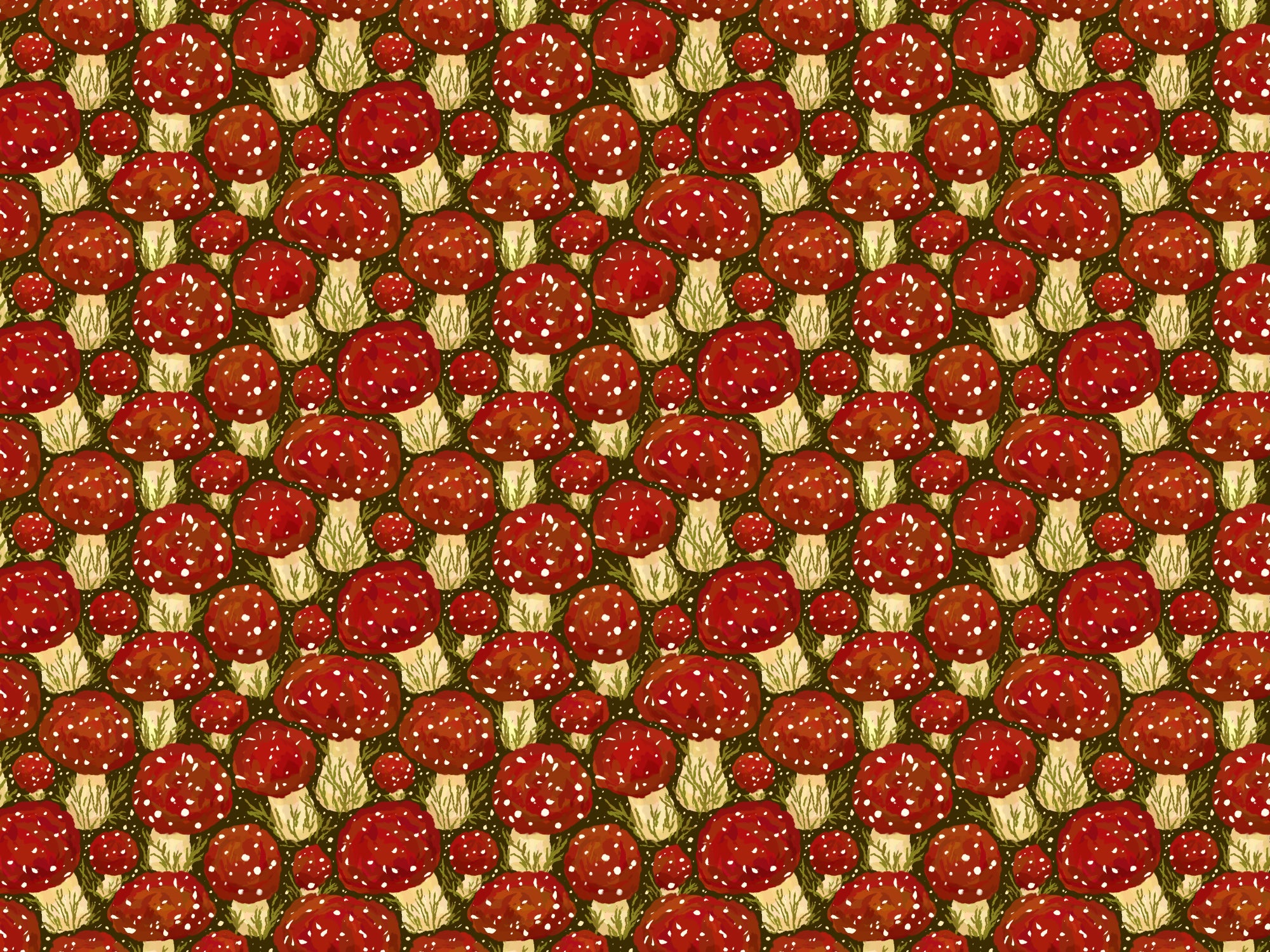 Péler de prairie aux champignons rouges et papier peint de bâton