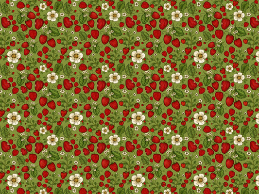 Strawberry Patch Red on Green Color Wallpaper